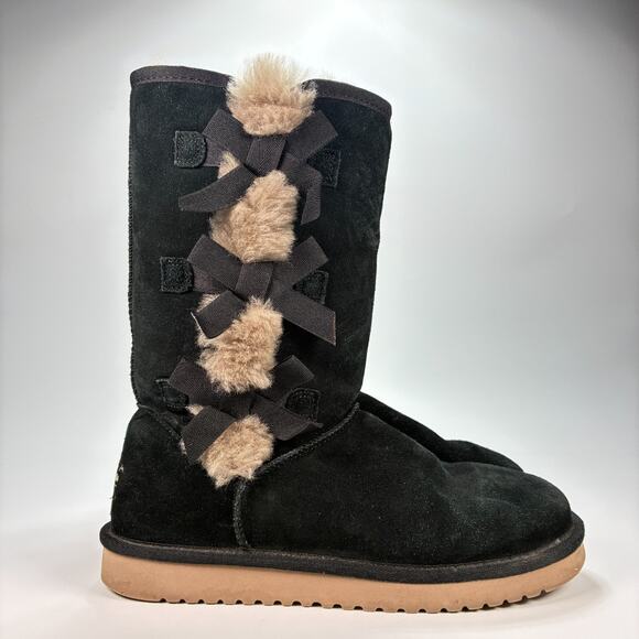UGG Koolaburra Victoria Bow Tall Boots Black Suede Winter Pull On Women’s Size 7 - Picture 1 of 9